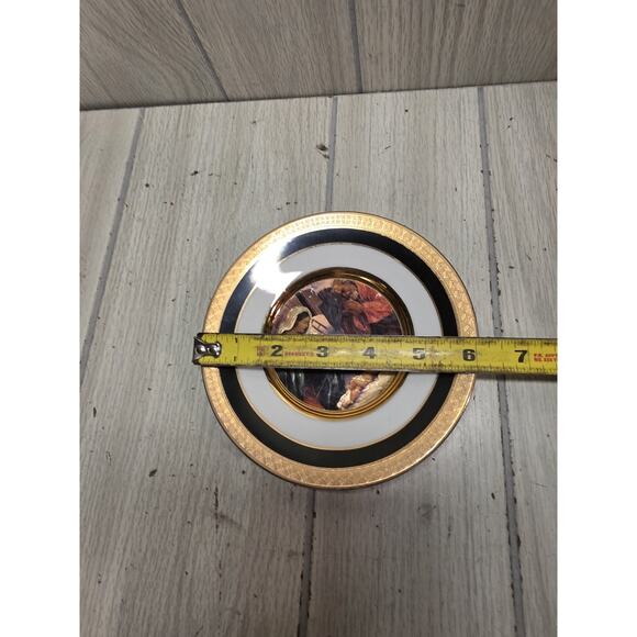 Vtg Duffex Art Nativity Plate Gold Gilt 6" Religious Mary Joseph Jesus Holiday - Picture 5 of 7